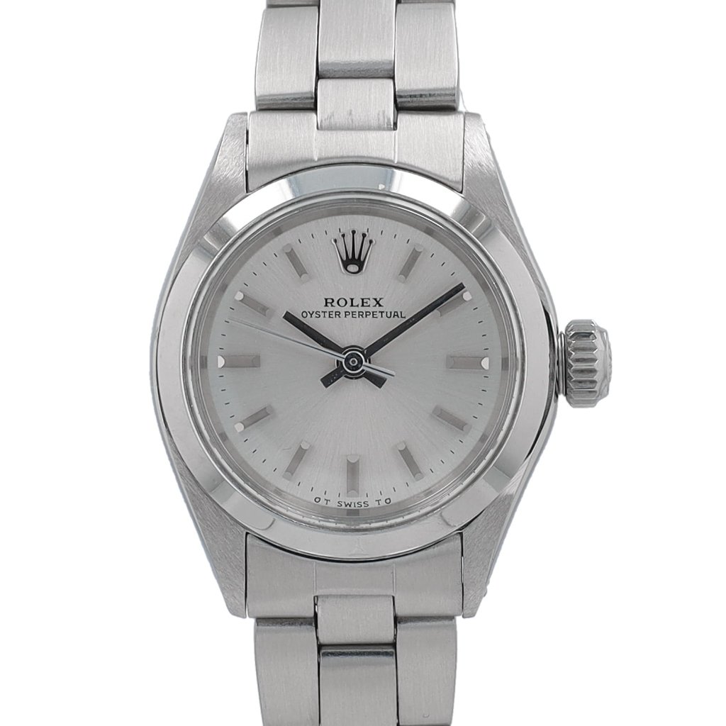 rolex oyster perpetual 6618 25mm silver index dial smooth bezel oyster band